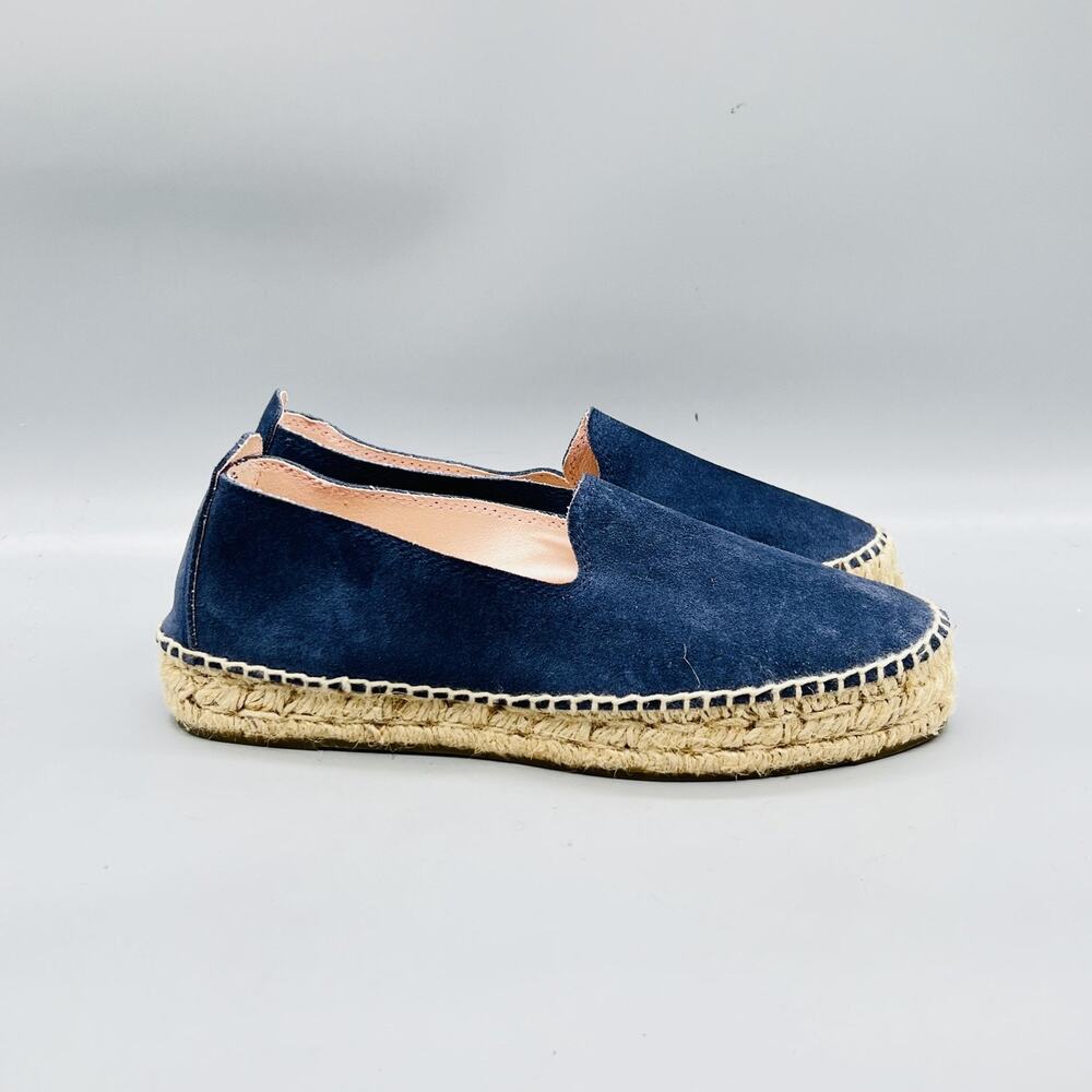 Manebi Shoes Women 8 Blue Suede Espadrille Platform Flats Slip On Casual Comfort